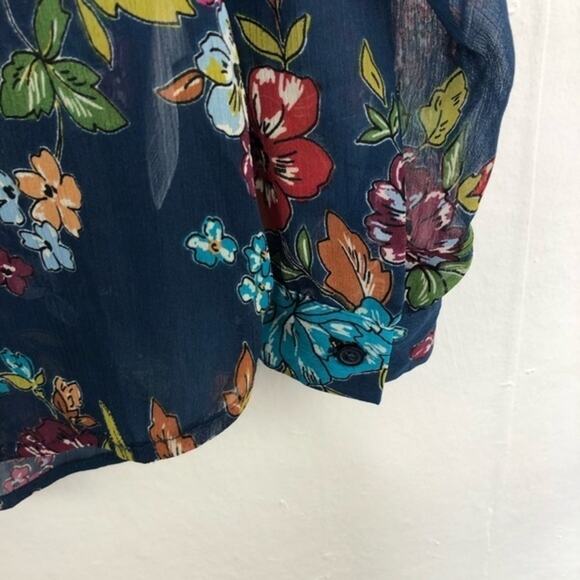 Kut from the Kloth Blue Floral Sheer Top Blouse Size Medium - Picture 6 of 13